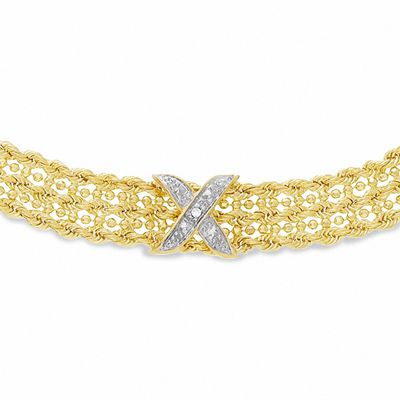 14K Gold Rope and Bead Diamond Accent "X" Necklace - 17"