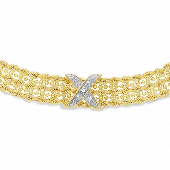 14K Gold Rope and Bead Diamond Accent "X" Necklace - 17"