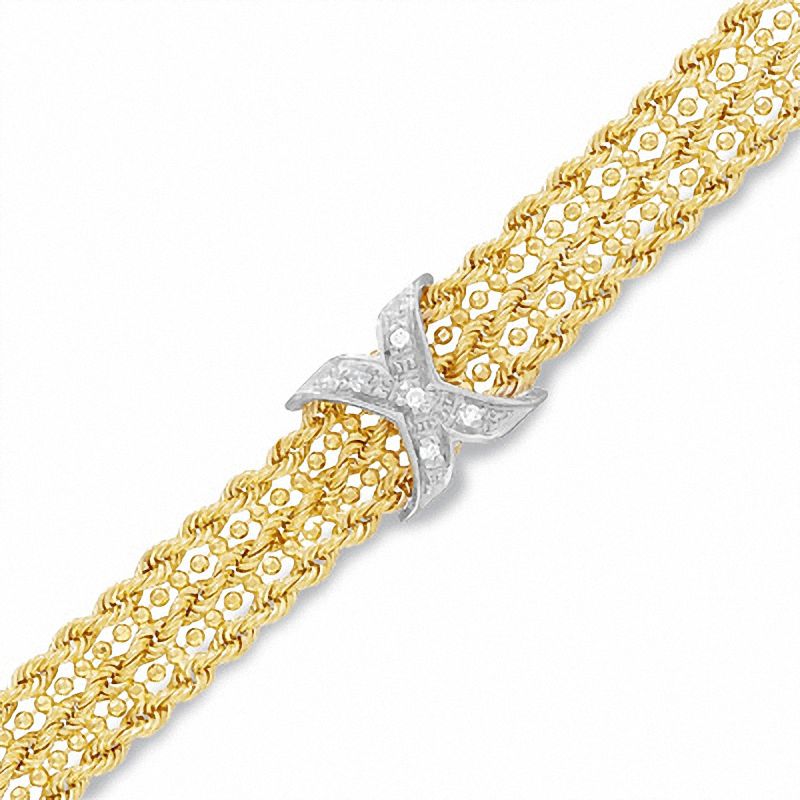 14K Gold Rope and Bead Diamond "X" Bracelet - 7.25"|Peoples Jewellers