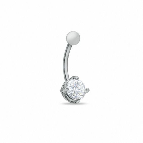 016 Gauge Belly Button Ring with Cubic Zirconia in Stainless Steel - 3/8"