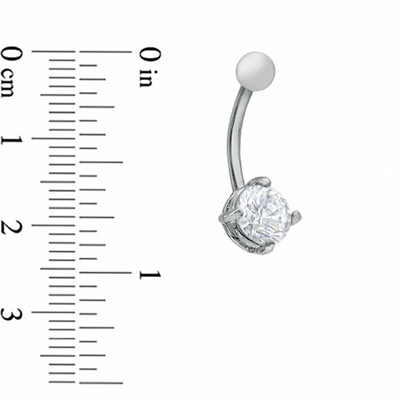 016 Gauge Belly Button Ring with Cubic Zirconia in Stainless Steel - 3/8"