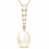 Freshwater Cultured Pearl Drop Pendant with Lab-Created White Sapphires and Diamond Accent in 10K Gold