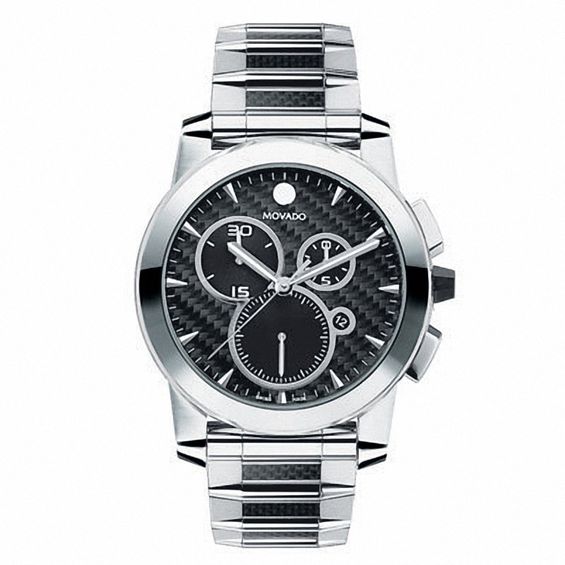 Men's Movado Vizio Stainless Steel Watch with Carbon Fibre Dial with Carbon and Rubber Strap (Model: 0606083)