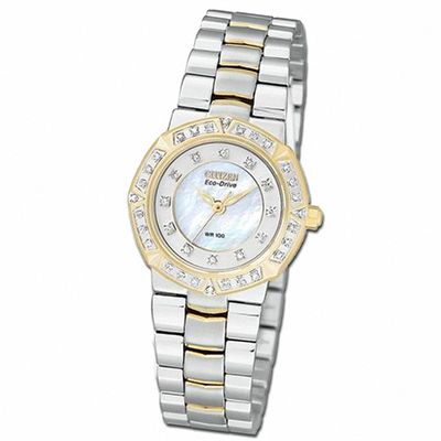 Ladies' Citizen Eco-Drive® Serano Two-Tone Watch with Diamond Bezel (Model: EP5834-55D)