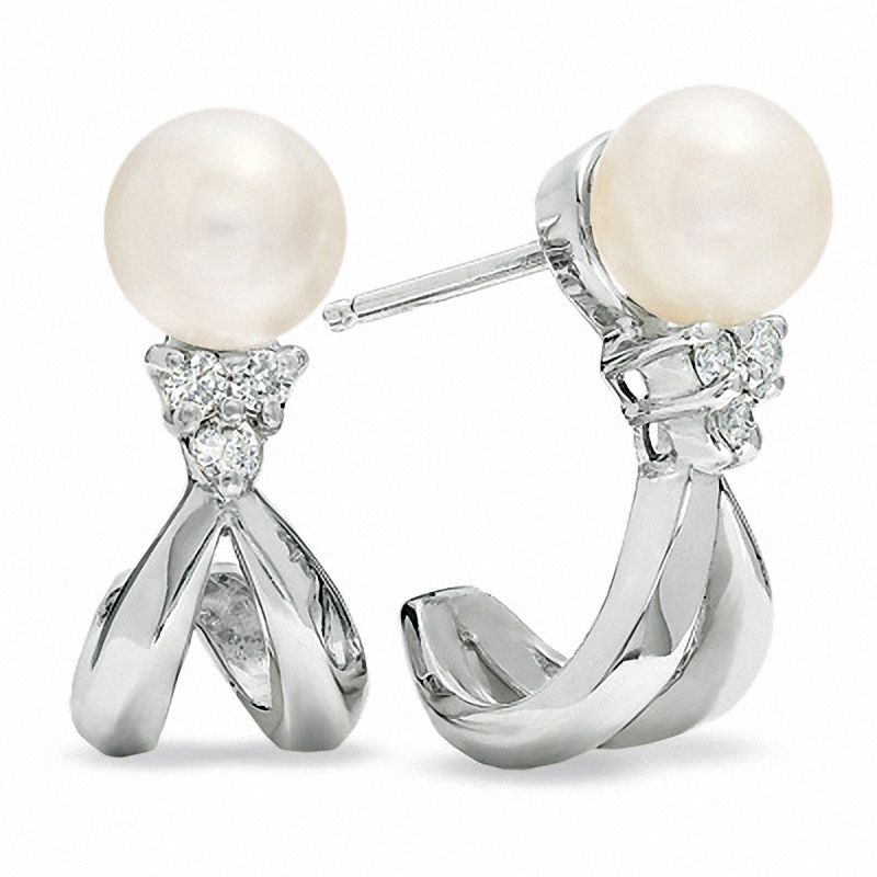 Akoya Cultured Pearl and Diamond Drop Earrings in 14K White Gold|Peoples Jewellers