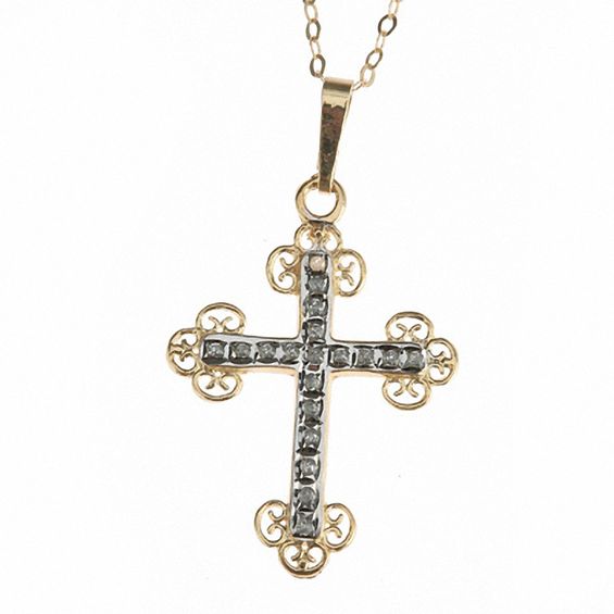 Diamond Fascination™ Cross Pendant in 14K Gold