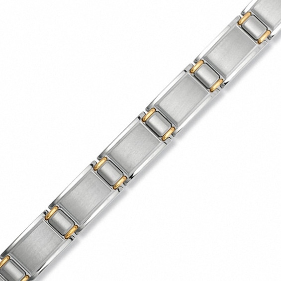 Men's Block Bracelet in Stainless Steel and 14K Gold - 8.5"