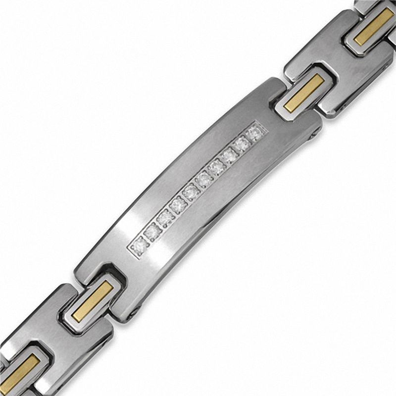 Men's 0.45 CT. T.W. Diamond ID Bracelet in Stainless Steel and 14K Two-Tone Gold