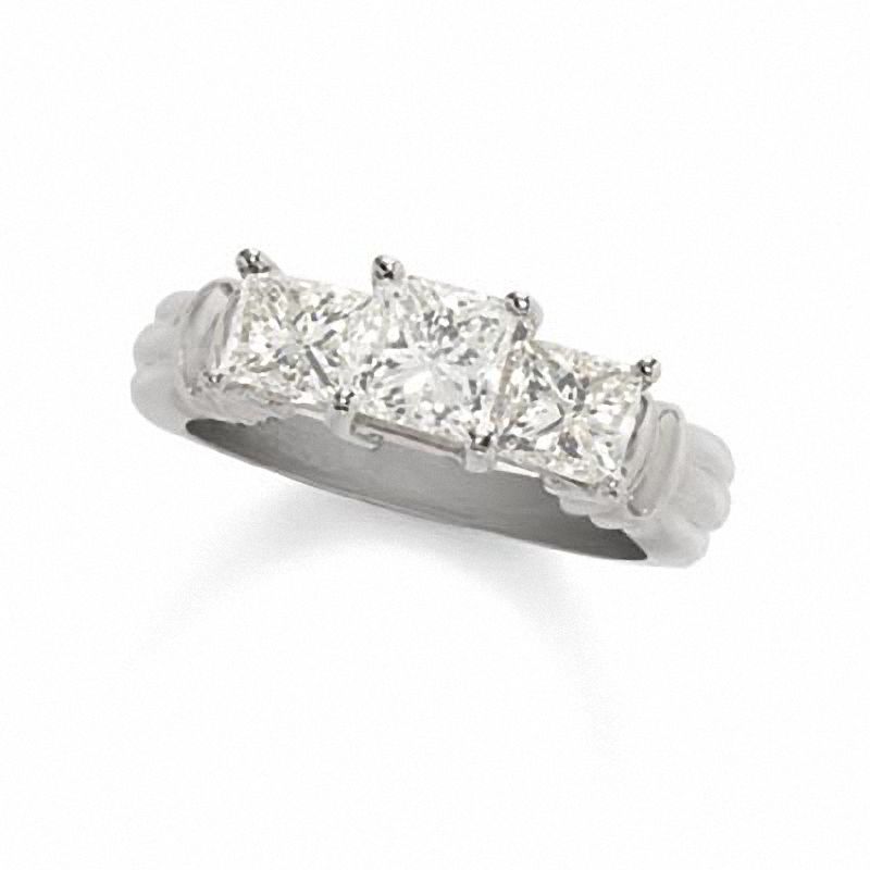 1.95 CT. T.W. Square-Cut Diamond Three Stone Ring in Platinum|Peoples Jewellers