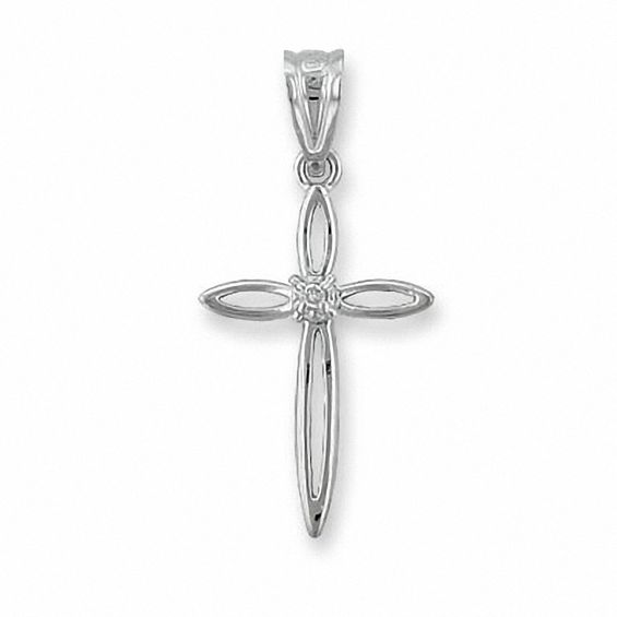 14K White Gold Open Cross Charm with Diamond Accent