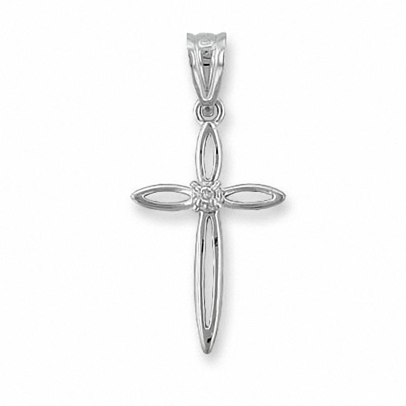 14K White Gold Open Cross Charm with Diamond Accent|Peoples Jewellers
