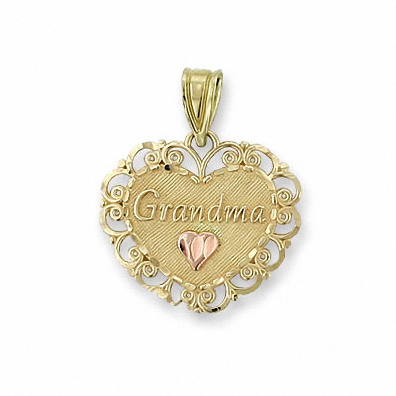 14K Two-Tone Gold "Grandma" Heart Charm Pendant