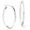 14K White Gold 27mm Oval Hoop Earrings with Satin and Diamond Cut Stations