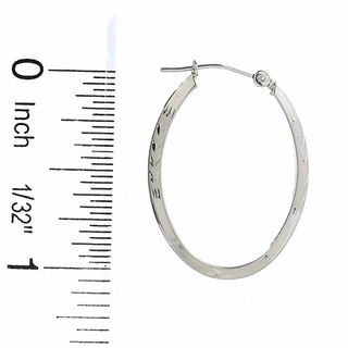 14K White Gold 27mm Oval Hoop Earrings with Satin and Diamond Cut Stations