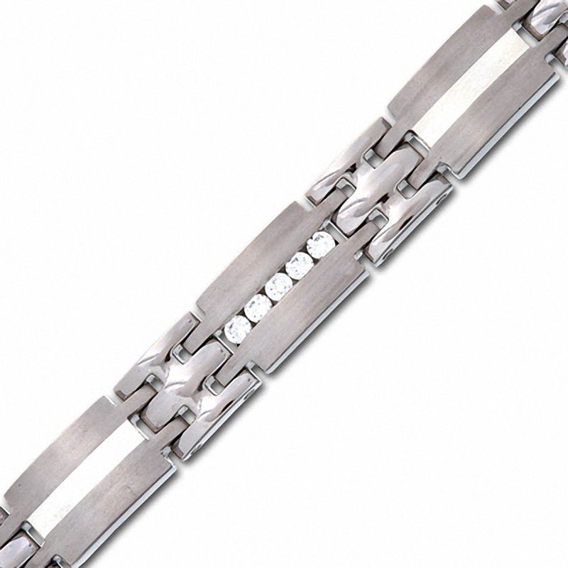 Men's 0.50 CT. T.W. Diamond Bracelet in Titanium and Sterling Silver|Peoples Jewellers