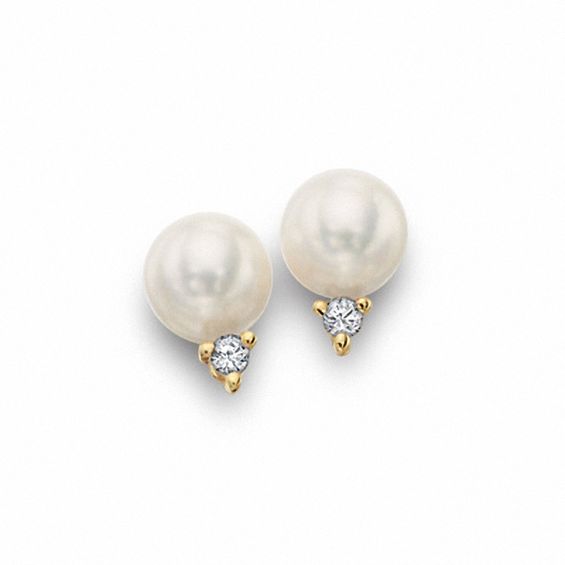 Blue Lagoon® by Mikimoto 5.5-6.0mm Akoya Cultured Pearl Stud Earrings in 14K Gold with Diamond Accents