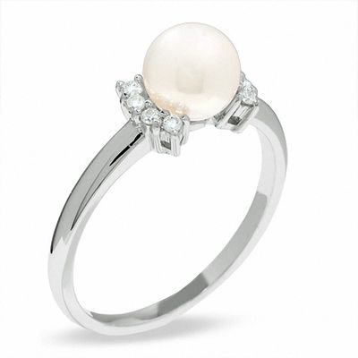 Blue Lagoon® by Mikimoto Akoya Cultured Pearl Ring in 14K White Gold with Diamond Accents