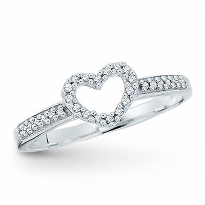 0.10 CT. T.W. Diamond Open Heart Ring in 10K White Gold