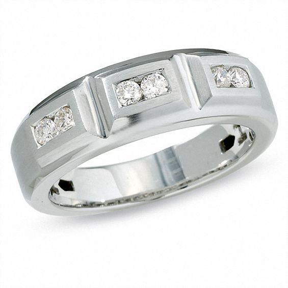 Men's 0.30 CT. T.W. Diamond Three Box Band in 14K White Gold