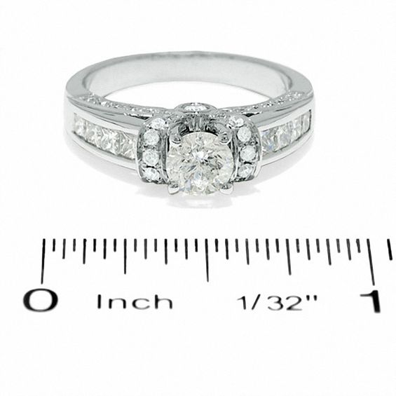 1.50 CT. T.W. Round Diamond Collar Engagement Ring in 14K White Gold with Princess-Cut Side Stones