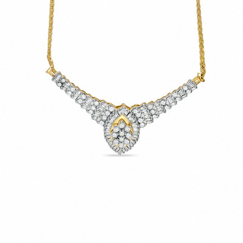 1.75 CT. T.W. Marquise Diamond Crown Necklace in 10K Gold | Peoples ...