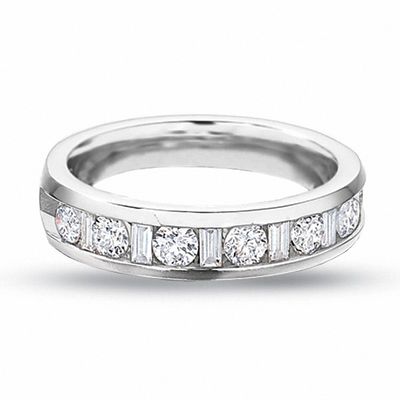 0.25 CT. T.W. Round and Baguette Diamond Channel Band in 14K White Gold