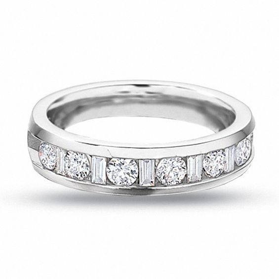 CT. T.W. Round and Baguette Diamond Channel Band in 14K White Gold