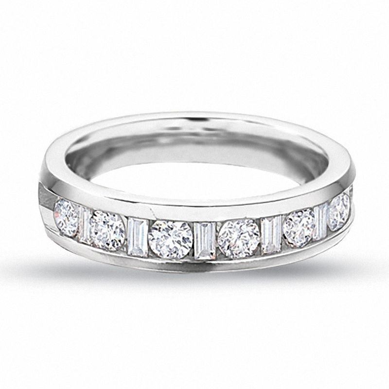 Main Image 1 of 1.00 CT. T.W. Round and Baguette Diamond Channel Band in 14K White Gold