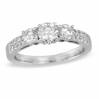 1.00 CT. T.W. Diamond Three Stone Past Present Future Ring in 14K White ...