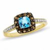 Cushion-Cut Blue Topaz and Smoky Quartz Ring in 10K Gold with Diamond Accents - Size 7