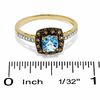 Cushion-Cut Blue Topaz and Smoky Quartz Ring in 10K Gold with Diamond Accents - Size 7