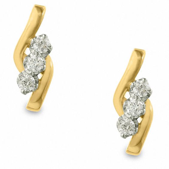 Sirena™ 0.33 CT. T.W. Diamond Three Stone Bypass Earrings in 14K Gold