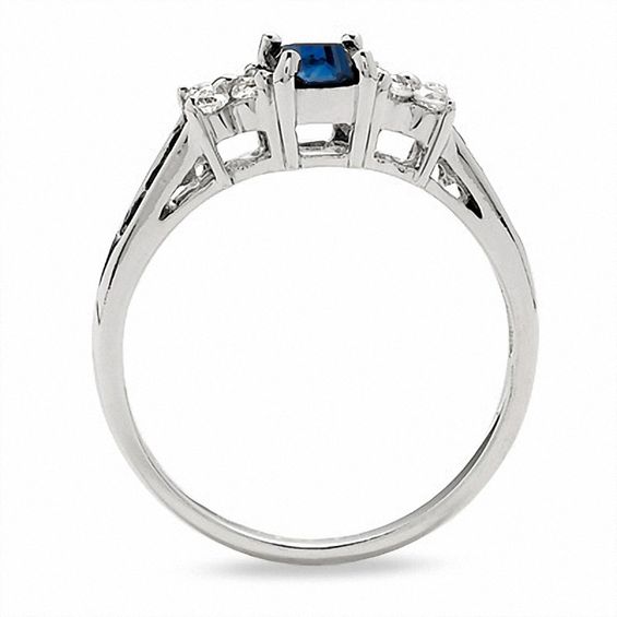 Emerald-Cut Blue and White Sapphire Ring in 14K White Gold