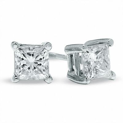 1.00 CT. T.W. Certified Princess-Cut Diamond Solitaire Crown Royal Earrings in 14K White Gold (J/I3)