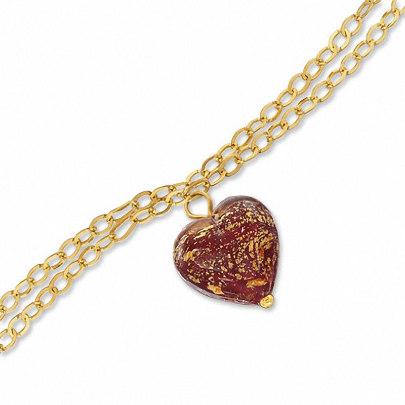 10K Gold Double Strand Red Venetian Heart Bracelet