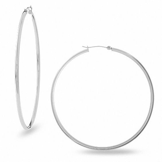 Polished Gypsy Hoop Earrings in 14K White Gold