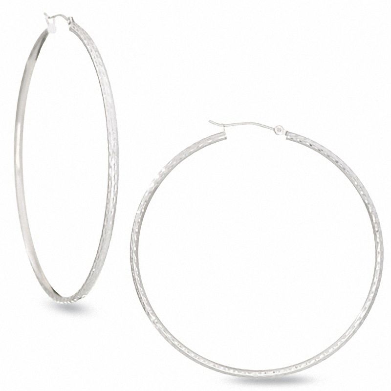 Diamond-Cut Gypsy Hoop Earrings in 14K White Gold|Peoples Jewellers