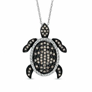 0.50 CT. T.W. Champagne and White Diamond Turtle Pendant in 10K White Gold