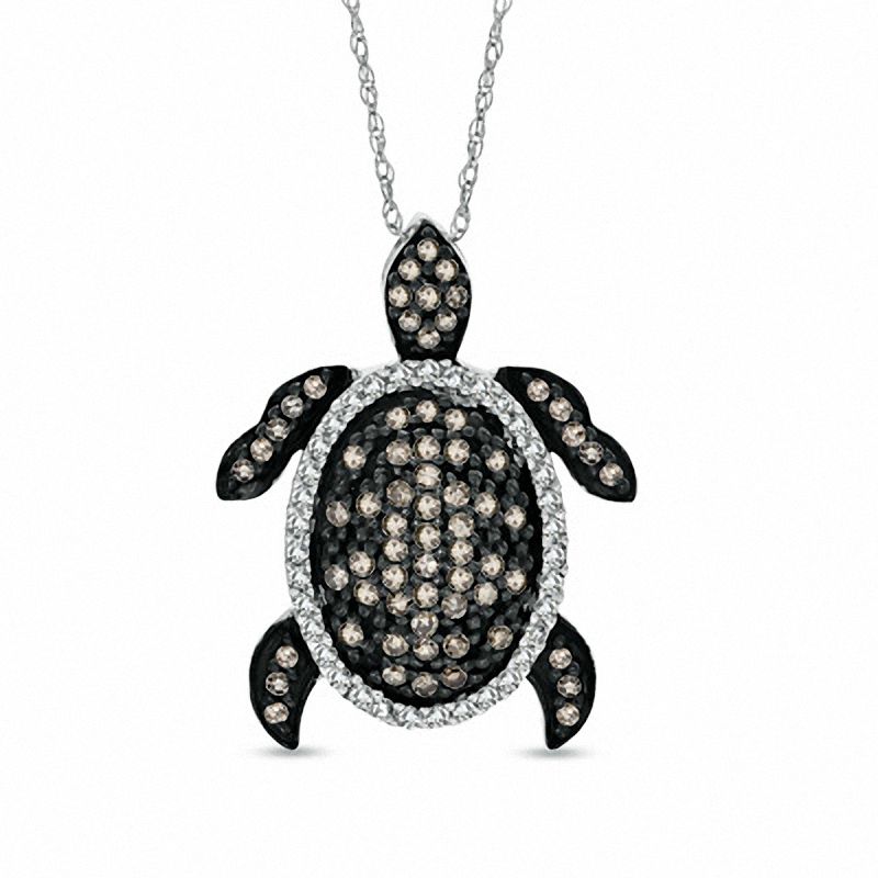 0.50 CT. T.W. Champagne and White Diamond Turtle Pendant in 10K White Gold|Peoples Jewellers