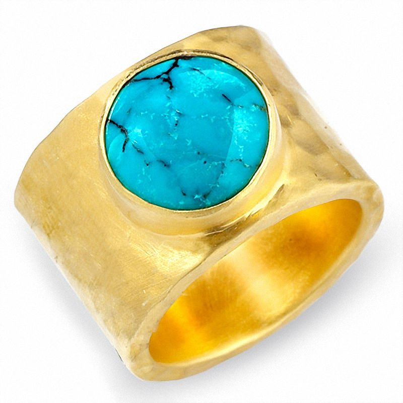 Main Image 1 of Heather Benjamin Hammered 22K Gold Vermeil Band with Circular Larimar Ring