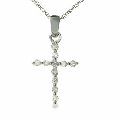 0.11 CT. T.W. Diamond Cross Pendant in 10K White Gold