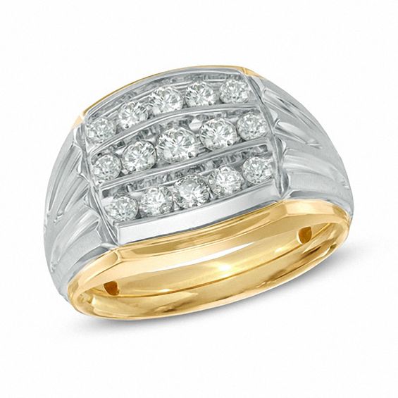 Men's 1.00 CT. T.W. Diamond Three Row Ring in 10K Two-Tone Gold