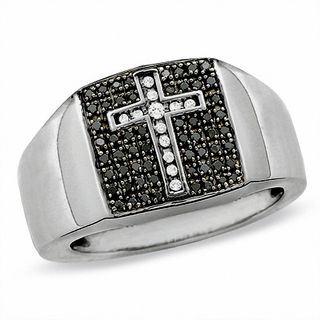 Men's 0.33 CT. T.W. Enhanced Black and White Diamond Ring in 10K White Gold