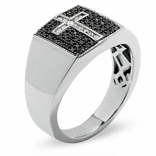 Men's 0.33 CT. T.W. Enhanced Black and White Diamond Ring in 10K White Gold