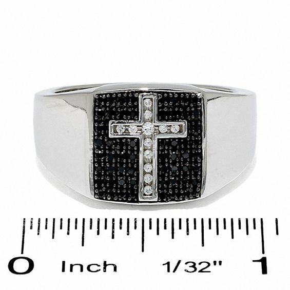 Men's 0.33 CT. T.W. Enhanced Black and White Diamond Ring in 10K White Gold