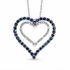 Thumbnail Image 0 of Blue Sapphire and Diamond Double Heart Pendant in 10K White Gold