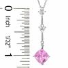 Thumbnail Image 1 of Cushion-Cut Pink Sapphire and White Topaz Kite Shaped Pendant and Earrings Set in 14K White Gold