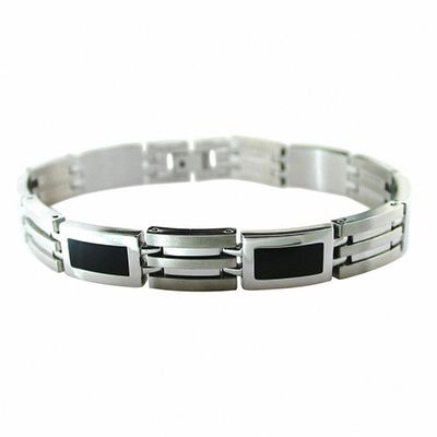 Men's Stainless Steel Bracelet with Black Resin Inlay