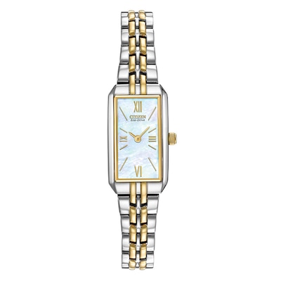 Ladies' Citizen Eco-Drive® Silhouette Two-Tone Bracelet Watch with Mother-of-Pearl Dial (Model: EG2694-59D)