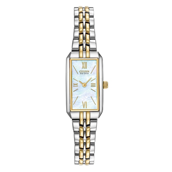 Ladies' Citizen Eco-Drive® Silhouette Two-Tone Bracelet Watch with Mother-of-Pearl Dial (Model: EG2694-59D)